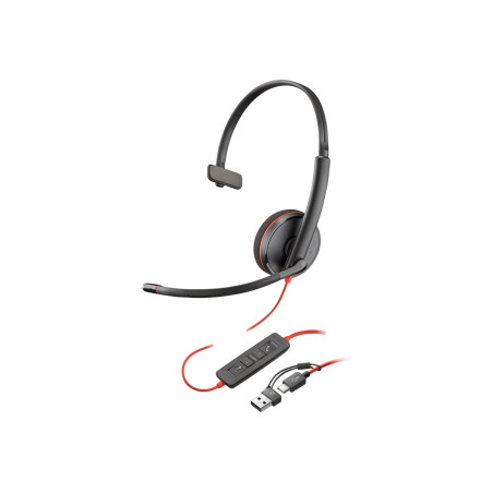 Auricular Poly Blackwire 3210 + Adaptador USB-C/A/ con Micró | APLIUM