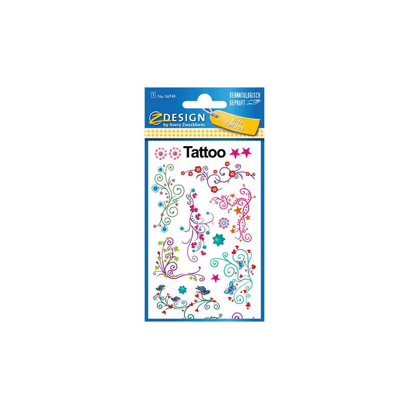 Sobre Con 1 Hoja 76X120MM Y 9 Pegatinas Tatoo Moda Avery 567 | APLIUM