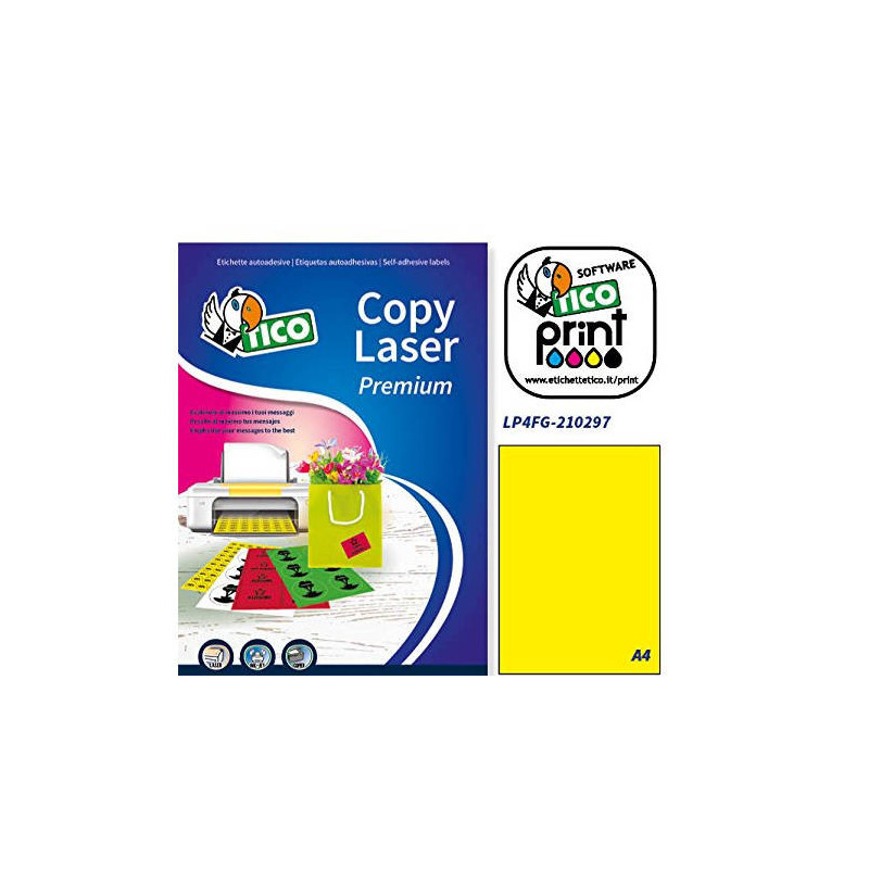 Caja 70 Hojas Etiquetas Amarillo Fluorescente Sin MÁRGENES-L | APLIUM