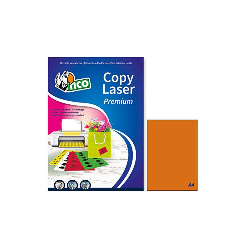 Caja 70 Hojas Etiquetas Naranja Fluorescente Sin MÁRGENES-LÁ | APLIUM