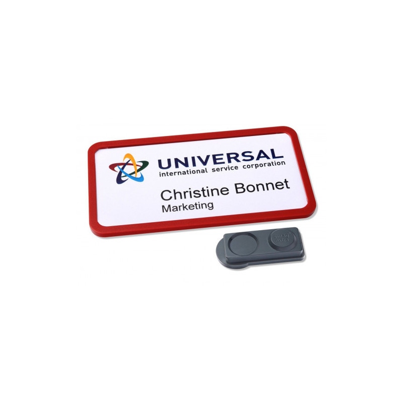 Caja 10 Portanombres Office Badge Rojo Con Imán Extra FUERTE | APLIUM