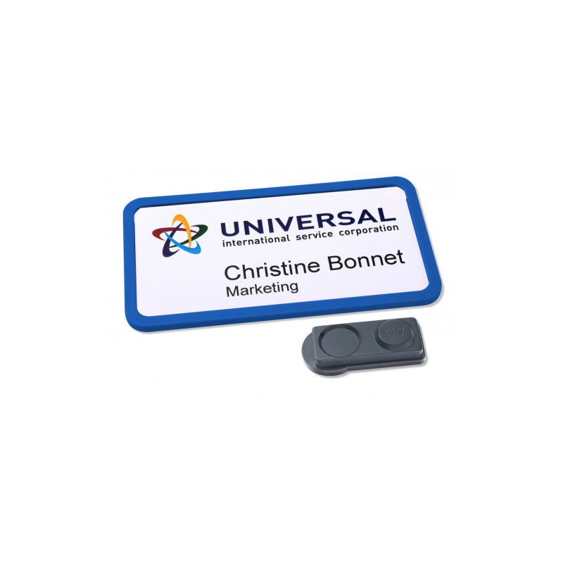 Caja 10 Portanombres Office Badge Azul Con Imán Extra FUERTE | APLIUM