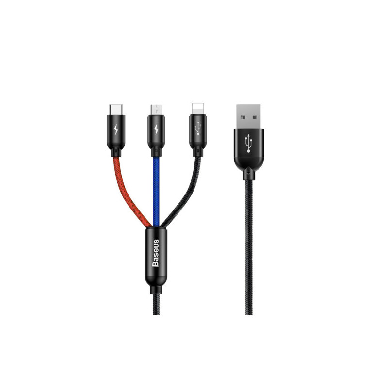Baseus Three Primary Colors 3-IN-1 Cable USB For M+L+T 3.5A | APLIUM