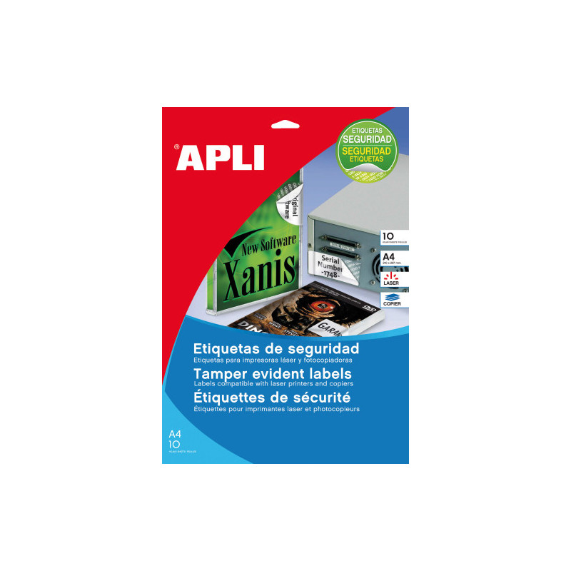 Paquete 10 Hojas A4 Etiquetas De Seguridad Poliester Plata 4 | APLIUM