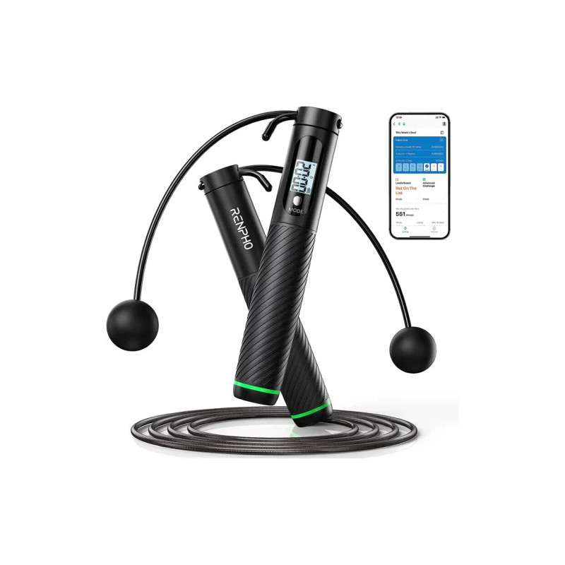 Renpho Smart Jump Rope - Additional Cordless Option - Black | APLIUM