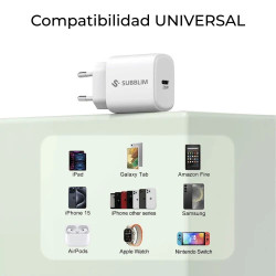 SUBBLIM Cargador USB-C GaN 20W , Power Delivery 3.0 & PPS, E | APLIUM