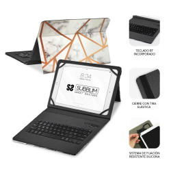 SUBBLIM Funda con Teclado Keytab Pro BT Trendy Marmol Blanco | APLIUM