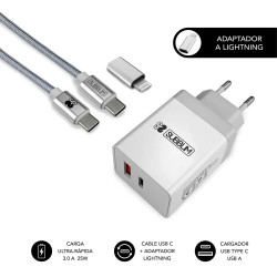 SUBBLIM CARGADOR ULTRA RAPIDO 2xUSB DE PARED PD25W+QC3.0+Cab | APLIUM