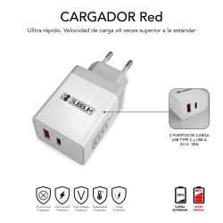 SUBBLIM CARGADOR ULTRA RAPIDO 2xUSB DE PARED PD25W+QC3.0+Cab | APLIUM
