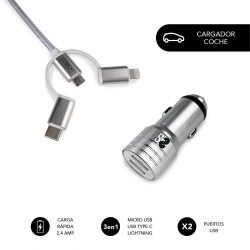 SUBBLIM Cargador Coche 2xUSB Dual Car Charger Alum 2.4A + Ca | APLIUM