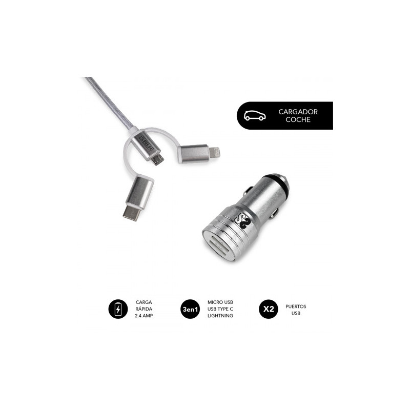 SUBBLIM Cargador Coche 2xUSB Dual Car Charger Alum 2.4A + Ca | APLIUM
