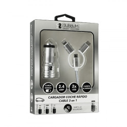 SUBBLIM Cargador Coche 2xUSB Dual Car Charger Alum 2.4A + Ca | APLIUM