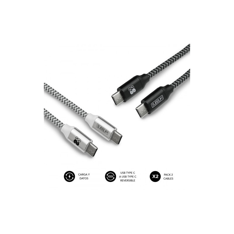 Subblim Pack 2 Cables USB Tipo Usb-c A Usb-c 1 M BLACK/SILVE | APLIUM