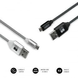 Subblim Pack 2 Cables USB A Micro USB (2.4A) 1M BLACK/SILVER | APLIUM