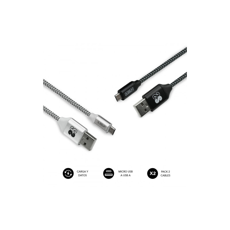 Subblim Pack 2 Cables USB A Micro USB (2.4A) 1M BLACK/SILVER | APLIUM