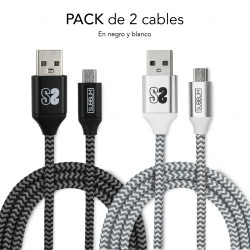 Subblim Pack 2 Cables USB A Micro USB (2.4A) 1M BLACK/SILVER | APLIUM