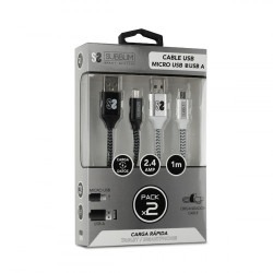 Subblim Pack 2 Cables USB A Micro USB (2.4A) 1M BLACK/SILVER | APLIUM