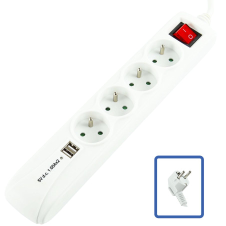 4-WAY+2 USB POWER STRIP: