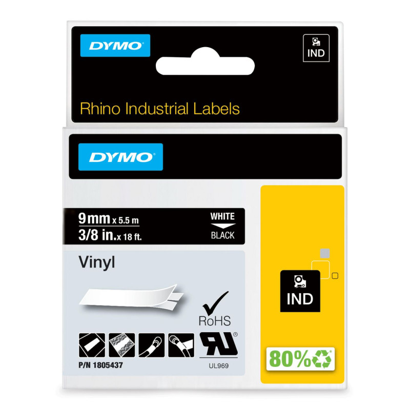 DYMO 1805437 - Rhino 9 Mm Vinyl White On | APLIUM