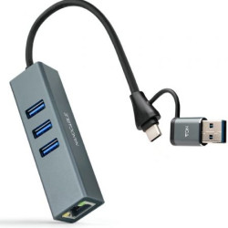 Hub USB + USB Tipo-C 3.0 Nanocable 10.03.0412/ 3xUSB/ 1xRJ45 | APLIUM