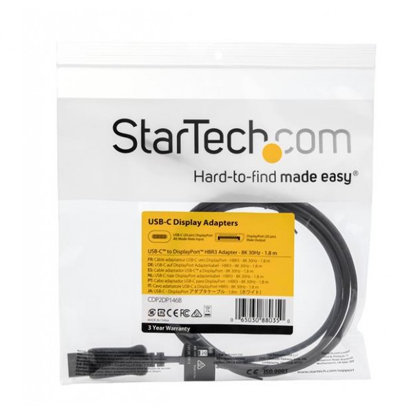 StarTech.com CDP2DP146B, 1,8 m, USB Tipo C, DisplayPort, Macho, Macho, Derecho