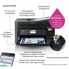 Epson EcoTank Impresora multifunción ET-4850 A4 con depósito de tinta, conexión Wi-Fi, Inyección de tinta, Impresión a color, 48