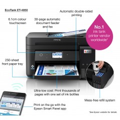 Epson EcoTank Impresora multifunción ET-4850 A4 con depósito de tinta, conexión Wi-Fi, Inyección de tinta, Impresión a color, 48