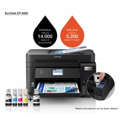 Epson EcoTank Impresora multifunción ET-4850 A4 con depósito de tinta, conexión Wi-Fi, Inyección de tinta, Impresión a color, 48