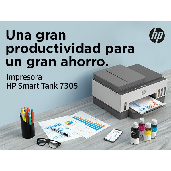 HP Smart Tank Impresora multifunción 7305, Inyección de tinta térmica, Impresión a color, 4800 x 1200 DPI, A4, Impresión directa