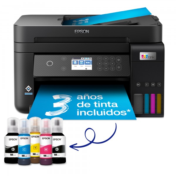 Epson EcoTank Impresora multifunción ET-3850 A4 con depósito de tinta, conexión Wi-Fi, Inyección de tinta, Impresión a color, 48