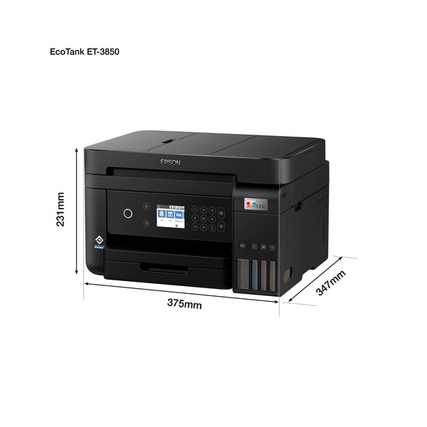 Epson EcoTank Impresora multifunción ET-3850 A4 con depósito de tinta, conexión Wi-Fi, Inyección de tinta, Impresión a color, 48