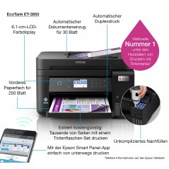 Epson EcoTank Impresora multifunción ET-3850 A4 con depósito de tinta, conexión Wi-Fi, Inyección de tinta, Impresión a color, 48