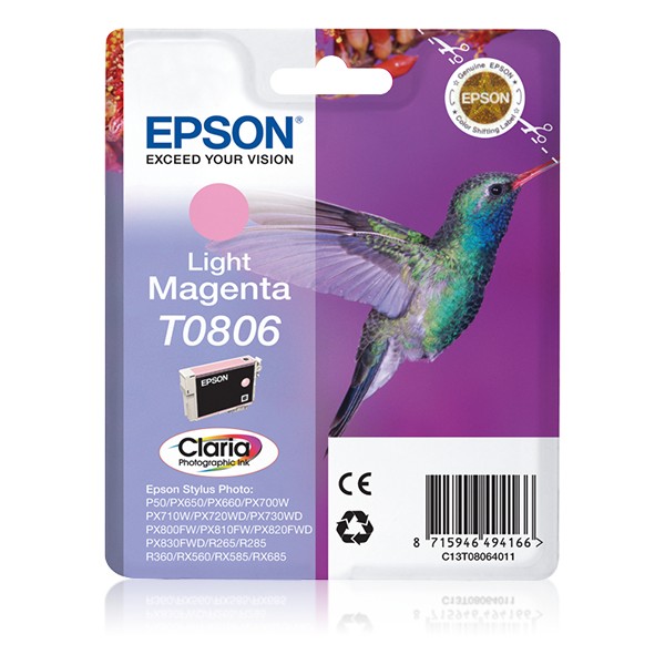 Epson Hummingbird Cartucho T0806 magenta claro (etiqueta RF), Magenta claro, Tinta a base de pigmentos, 1 pieza(s)