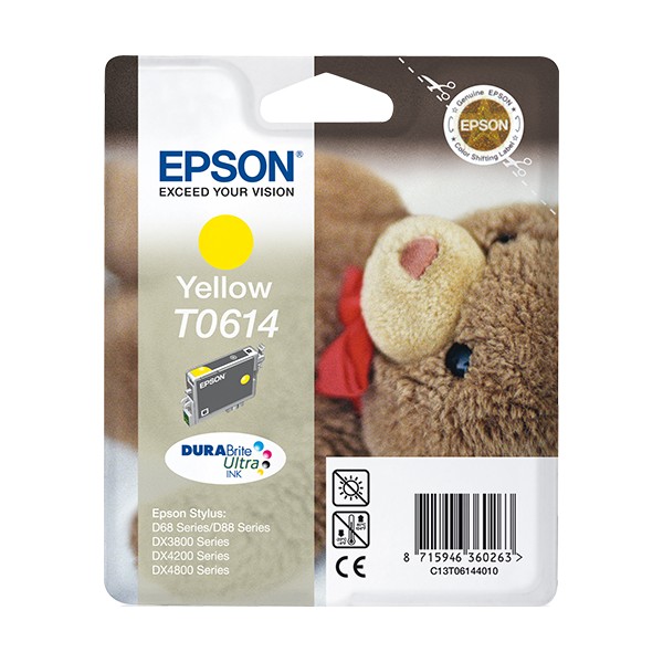 Epson Teddybear Cartucho T0614 amarillo, Amarillo, Tinta a base de pigmentos, 8 ml, 1 pieza(s)