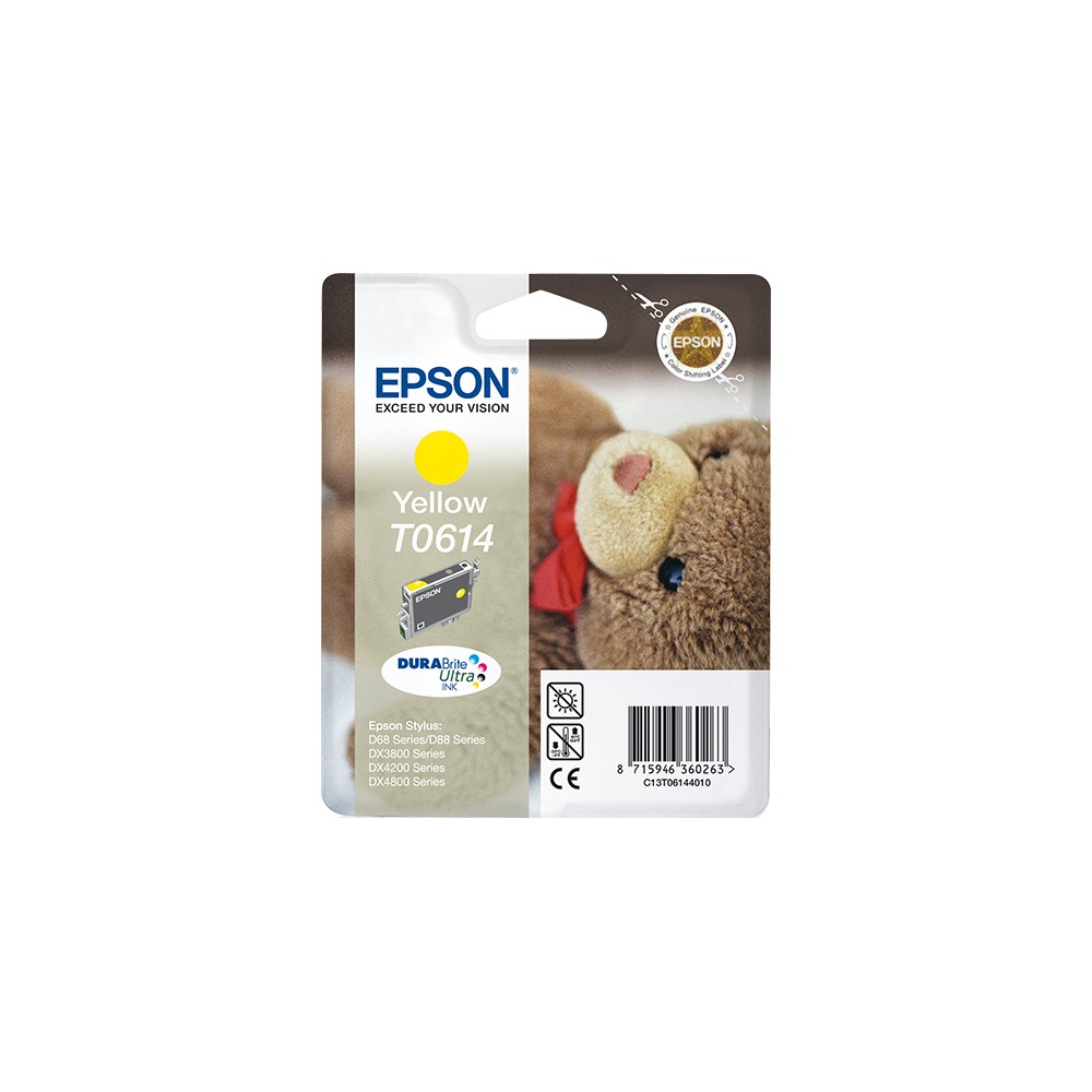 Epson Teddybear Cartucho T0614 amarillo, Amarillo, Tinta a base de pigmentos, 8 ml, 1 pieza(s)