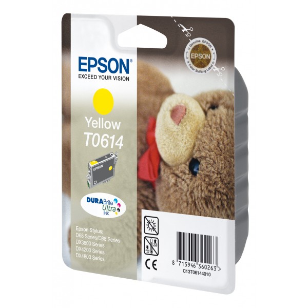 Epson Teddybear Cartucho T0614 amarillo, Amarillo, Tinta a base de pigmentos, 8 ml, 1 pieza(s)