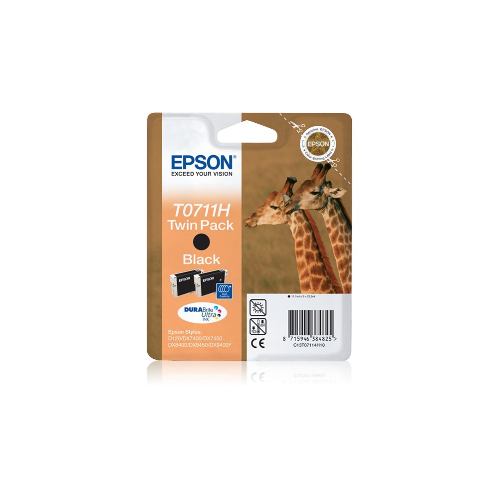 Epson Giraffe Doble juego de cartuchos Negro T0711H Tintas DURABrite Ultra, Negro, Tinta a base de pigmentos, 1 pieza(s), Multip