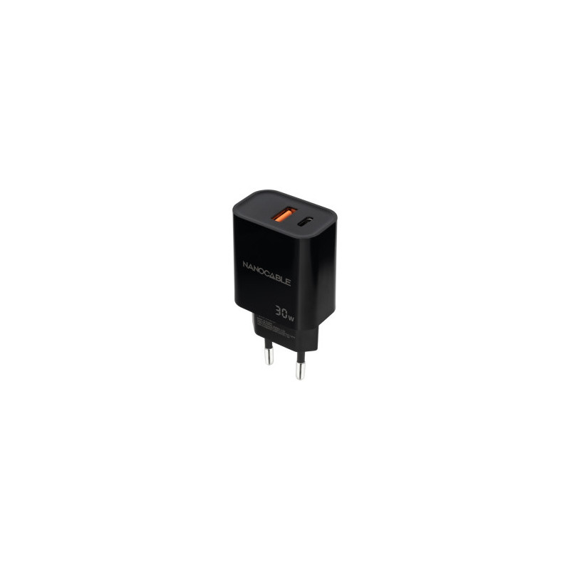 Nanocable Cargador USB-C/PD + USB-A/QC 30W, Negro | APLIUM