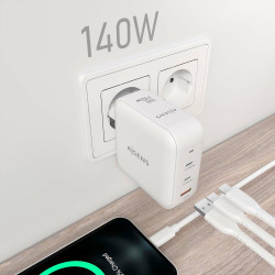 Cargador de Pared GaN Aisens ASCH-140W3P030-W/ 2xUSB Tipo-C/ | APLIUM