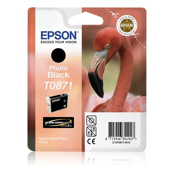 Epson Flamingo Cartucho T0871 negro foto (etiqueta RF), Foto negro, Tinta a base de colorante, 1 pieza(s)