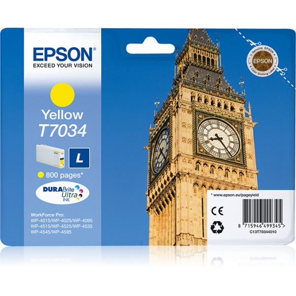 Epson Big Ben Cartucho T70344010 amarillo L, Amarillo, Tinta a base de pigmentos, 1 pieza(s)