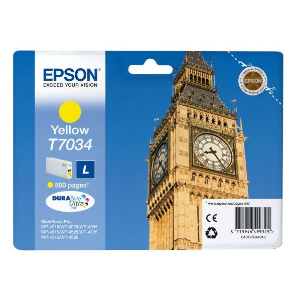 Epson Big Ben Cartucho T70344010 amarillo L, Amarillo, Tinta a base de pigmentos, 1 pieza(s)