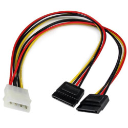12" LP4 to 2x SATA Power Y Cable Adapter