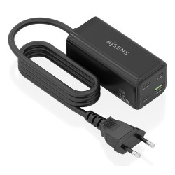 Cargador Sobremesa GaN Aisens ASCH-100W4P054-BK/ 3xUSB Tipo- | APLIUM