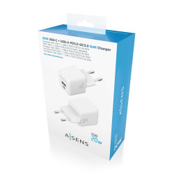 Charger Gan 20W 1XUSB-C PD3.0 QC4.0 1XUSB-A QC3.0 White | APLIUM