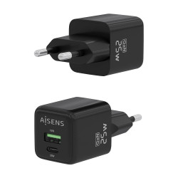 Cargador de Pared GaN Aisens ASCH-25W2P015-BK/ 1xUSB Tipo-C/ | APLIUM