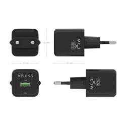 Cargador de Pared GaN Aisens ASCH-25W2P015-BK/ 1xUSB Tipo-C/ | APLIUM