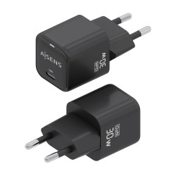 Cargador de Pared GaN Aisens ASCH-30W1P019-BK/ 1xUSB Tipo-C/ | APLIUM