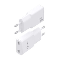 Cargador de Pared GaN Aisens ASCH-30W2P048-W/ 2xUSB Tipo-C/ | APLIUM