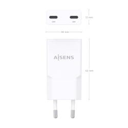 Cargador de Pared GaN Aisens ASCH-30W2P048-W/ 2xUSB Tipo-C/ | APLIUM